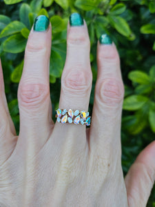 0459: Vintage: 9ct Gold Mercury Topaz Diamonds Dress Ring- amazing array of colours