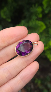 2334 Vintage Heavy 9ct Amethyst Oval Pendanmt