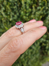 Cargar imagen en el visor de la galería, 1383: Vintage; 18ct White Gold Ruby (1.1ct) Diamonds (0.73ct) Ring- exquisite eye candy

