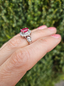 1383: Vintage; 18ct White Gold Ruby (1.1ct) Diamonds (0.73ct) Ring- exquisite eye candy