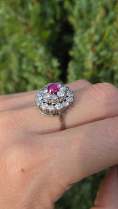 2137 Vintage; 18ct White Gold Ruby Natural Sparkling Diamonds (2.75ct) Cluster Ring- Extraordinary