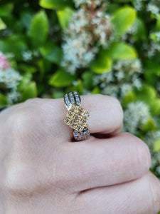 7466: Vintage: 9ct Gold Geometric Set Cinnamon Diamonds White Diamonds Cocktail Ring