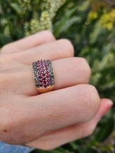 Load image into Gallery viewer, 6088: Vintage: 9ct Gold  Black Diamonds  Red Rubies Cocktail Ring- statement piece
