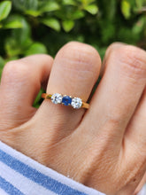 Load image into Gallery viewer, 6078: Vintage: (2002) 18ct Gold Cornflower Blue Sapphire Full Cut Diamonds (0.38ct) Ring-From 2002
