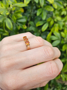 0962: Vintage: 9ct Gold Fiery Orange Citrines Trilogy Ring&nbsp;