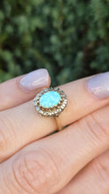 Cargar imagen en el visor de la galería, 2247 Vintage: 9ct Gold Cabochon White Opal 16 Diamonds Cluster Ring
