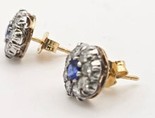 Load image into Gallery viewer, 2360:   Vintage 18ct Gold Cornflower Blue Sapphire Diamonds {1.2ct} Stud Earrings- Divine
