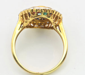 Vintage: 18ct Gold Art Deco Style  Harlequin Multi-Gem Diamonds Cluster Ring- Rainbow beauty