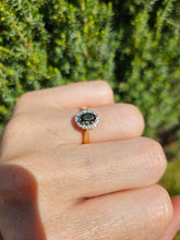 Load image into Gallery viewer, 1509: Vintage: 18ct Gold Green Garnet Diamonds Halo Cluster Ring- From 1972
