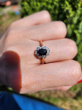 Cargar imagen en el visor de la galería, 1745: Vintage: 9ct Gold French Blue Sapphire Diamonds Cluster Ring- From 1975

