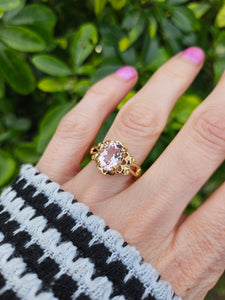 0801: Vintage: 9ct Gold Large Pink Morganite Cocktail Ring- Lush