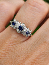 Load image into Gallery viewer, 6144 Vintage: 18ct Gold French Blue Sapphires 18 Diamonds Dress Ring
