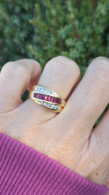 Cargar imagen en el visor de la galería, 1878 Vintage 18ct Gold Rubies Natural Diamonds Tiered Crossover Ring

