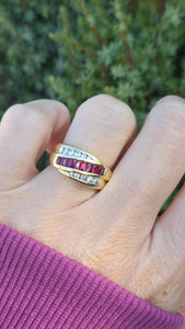 1878 Vintage 18ct Gold Rubies Natural Diamonds Tiered Crossover Ring