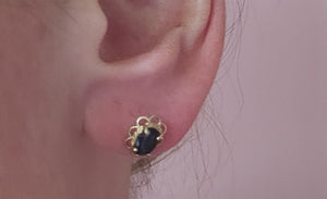 2055: Vintage: 9ct Gold Rubies Diamonds Stud Earrings- elegant ear candy