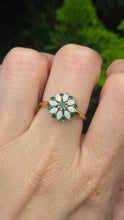 Load image into Gallery viewer, 2546- Vintage: 9ct Gold 9 Emeralds 8 White Opals Daisy Flower Head Ring
