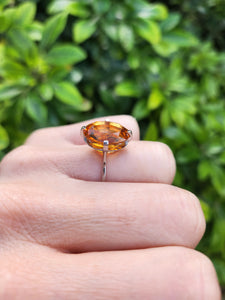 0281: Vintage: Platinum Fiery Orange Citrine Solitaire Signet Ring.