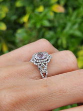 Cargar imagen en el visor de la galería, 1781: Vintage: 9ct White Gold Pink Morganite Pave Natural Diamonds (0.75ct) Dress Ring- Sparkling beauty
