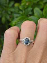Load image into Gallery viewer, 0050: Vintage: Petite 9ct Gold Teal Blue Sapphire 64 Diamonds Dress Ring- sparkling beauty
