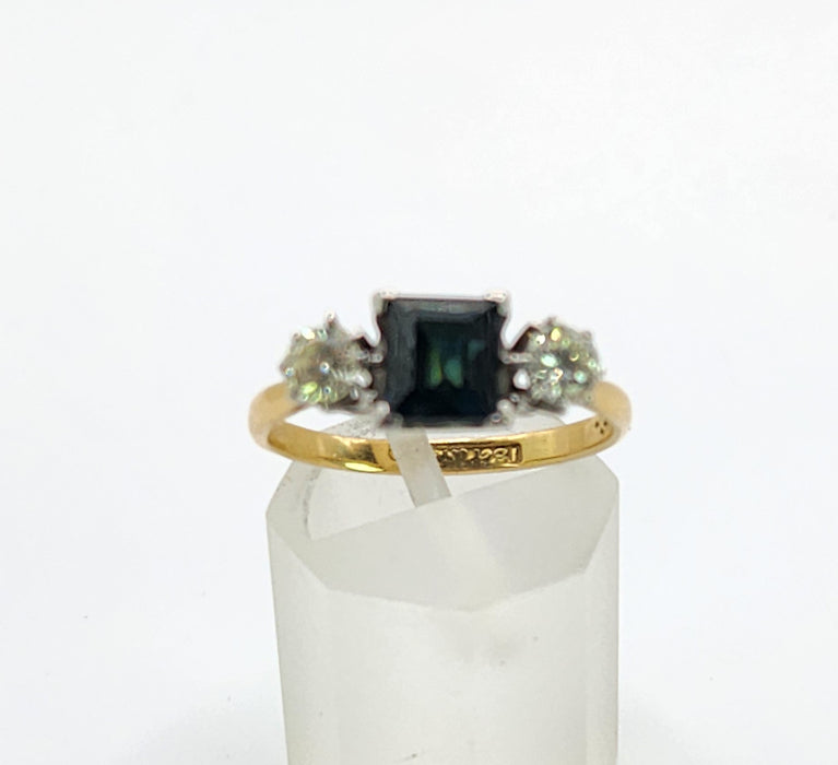 1598 Vintage: 18ct Yellow Gold & Platinum Sapphire & Diamond Three Stone Ring