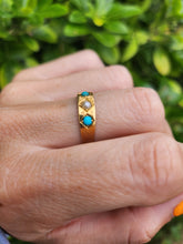 Cargar imagen en el visor de la galería, 2105: Antique: 18ct Gold Turquoise Seed Pearl Dress/Stacker Ring- From 1891 - Yes really
