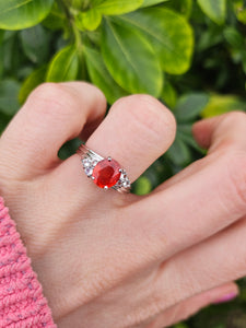 1036: Vintage: 9ct White Gold Padparadscha Sapphire White Sapphires Ring- amazing colours