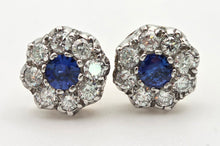 Load image into Gallery viewer, 2360:   Vintage 18ct Gold Cornflower Blue Sapphire Diamonds {1.2ct} Stud Earrings- Divine
