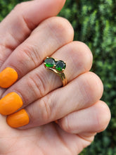 Load image into Gallery viewer, 1899: Vintage: 9ct Gold Green Diopsides Crossover Promise Ring- enchanting
