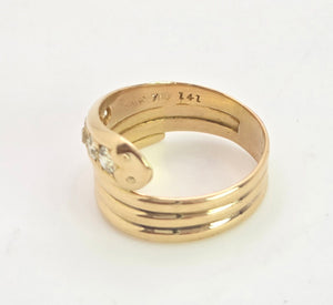 1868: Vintage: Statement 18ct Gold Natural Diamonds (0.63ct) Snake Ring- Large finger size