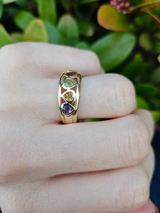 0734: Vintage: 9ct Gold Heart Cut Muti-Gems Stacker/Dress Ring- beautifully matched