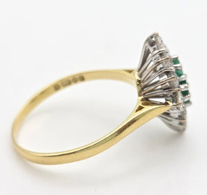2318: Vintage: 18ct Gold Emeralds Diamonds Marquise Set Art Deco Style Ring- From 1977