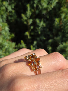 2157: Vintage; 9ct Gold Orange and Yellow Citrine Openwork Cocktail Ring