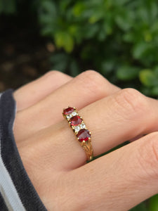 1831: Vintage; 18ct Gold Almandine Garnets Diamonds Half-Eternity/Stacker Ring- beautifully balanced