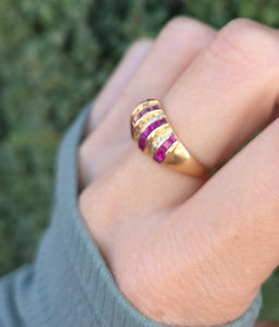 6214 Vintage: 18ct Gold Art Deco Style Rubies Diamonds Cocktail Ring