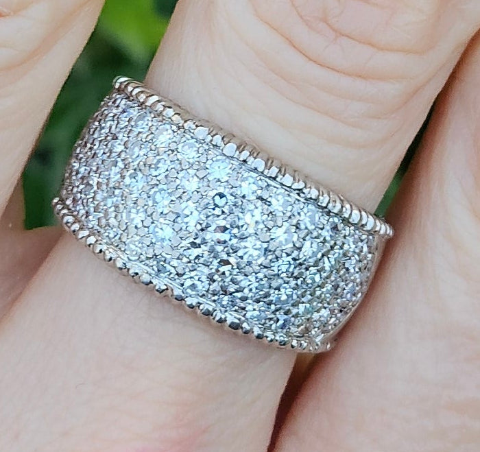 6499 Vintage: 18ct White Gold 88 Diamond (1.77ct) Pavé Half Hoop Band Ring — From 1978