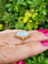 Load image into Gallery viewer, 1907: Vintage: 18ct Gold Vibrant Oval Cabochon White Opal Solitaire- lovely colour play
