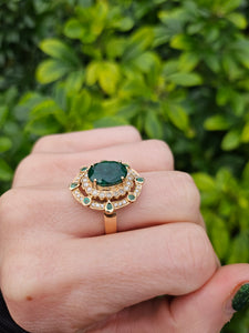 0403: Vintage: 14ct Gold Emeralds 44 Diamonds Cocktail Ring- rare