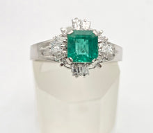 Load image into Gallery viewer, Vintage: Platinum Emerald Cut Emerald Diamonds Cocktail Cluster Ring
