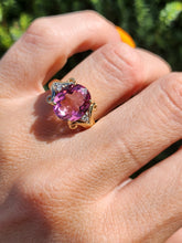 Cargar imagen en el visor de la galería, 1956: Vintage; 9ct Gold Barbie Pink Topaz Diamonds Cocktail Ring- Pink statement stone
