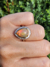 Load image into Gallery viewer, 1971: Vintage: 9ct Gold Ethiopian Opal 50 Natural Diamonds Cocktail Ring- fabulous colour play
