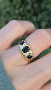 Vintage: 18ct Gold Australian Blue Sapphires Diamonds Statement Ring-From 1972