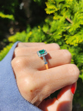 Load image into Gallery viewer, 1723: Vintage: 18ct Gold Emerald 32 Diamonds Dress Ring- elegant eye candy
