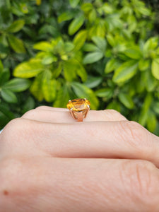 0867: Vintage: Egyptian 9ct Gold Round Cut Yellow Citrine Ring- rare beauty