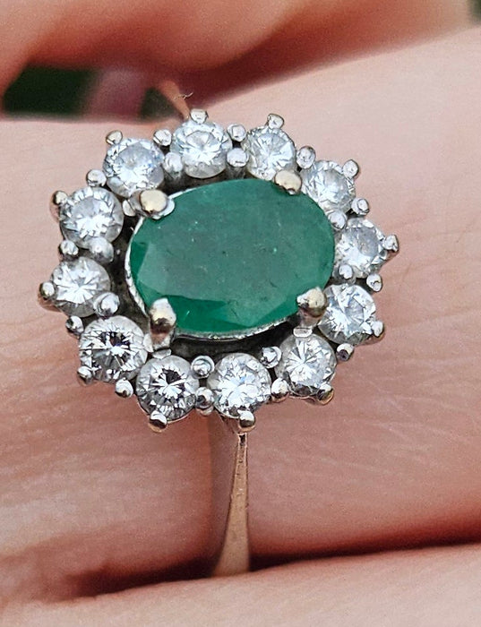 6512  Modern: 18ct White Gold Emerald & Diamond Oval Cluster Ring — From 2016