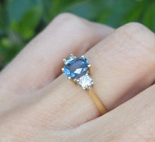 Load image into Gallery viewer, 18ct Gold Ceylon Blue Sapphire (1.1ct) Diamonds (0.33ct) 3-Stone  Ring
