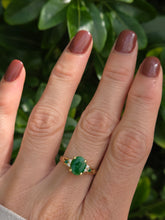 Load image into Gallery viewer, 2011: Vintage: 14ct Gold 3 Emeralds Diamonds Dress Ring- Art deco style
