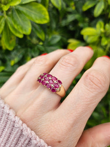 0965: Vintage: Substantial 9ct Gold Rubies Diamonds Geometric Set Ring- fabulous