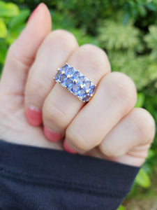 0331: Vintage: 9ct Gold Blue Tanzanites Diamonds Tiered Cocktail Ring- FAB