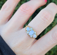 Load image into Gallery viewer, 0849:Vintage: 9ct Cabochon White Opals Trilogy Sapphires Dress Ring
