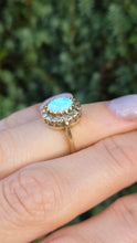 Cargar imagen en el visor de la galería, 2247 Vintage: 9ct Gold Cabochon White Opal 16 Diamonds Cluster Ring
